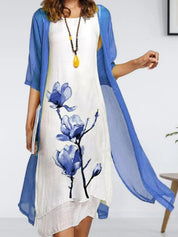 Women's Summer Dresses Midi Dress and Chiffon Cardigan Set for Effortless Style 2