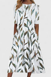 Women's Summer Floral A-Line Midi Dress - Casual Round Neck Dress for Warm Weather Events 1