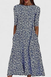 Women's Summer Floral A-Line Midi Dress - Casual Round Neck Dress for Warm Weather Events 2