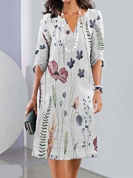 Women's Summer Floral Print A-Line Tunic Dress - Lightweight Casual Style for Effortless Summer Elegance 2