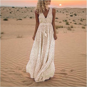 Women's Summer Maxi Dress - Polka Dot Sleeveless V-Neck Boho Sundress for Warm Weather Events 0