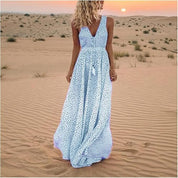 Women's Summer Maxi Dress - Polka Dot Sleeveless V-Neck Boho Sundress for Warm Weather Events 2