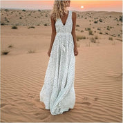 Women's Summer Maxi Dress - Polka Dot Sleeveless V-Neck Boho Sundress for Warm Weather Events 3