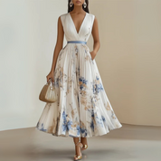 Women's Summer Maxi Dress - Sleeveless Floral Pattern for Elegant Warm Weather Style 0