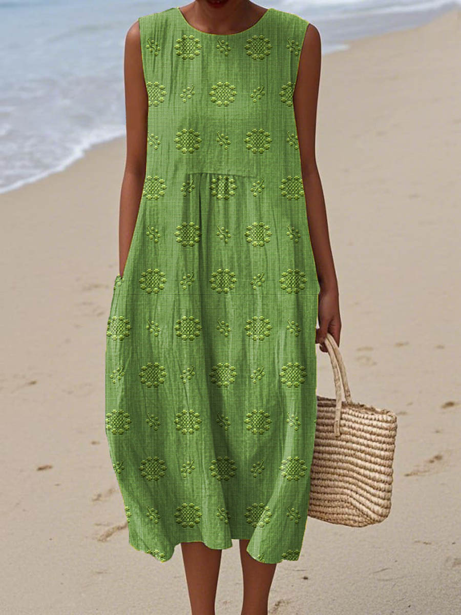Women's Summer Midi Dress with Pockets, Sleeveless Design for Effortless Style and Comfort 0