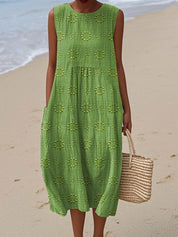 Women's Summer Midi Dress with Pockets, Sleeveless Design for Effortless Style and Comfort 0
