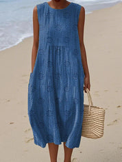 Women's Summer Midi Dress with Pockets, Sleeveless Design for Effortless Style and Comfort 1