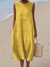 Women's Summer Midi Dress with Pockets, Sleeveless Design for Effortless Style and Comfort 2