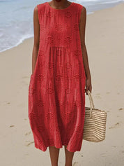 Women's Summer Midi Dress with Pockets, Sleeveless Design for Effortless Style and Comfort 4