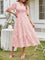 Women's Summer Midi Dress with Smocked Bodice, Puff Sleeves, and Tiered Skirt 0