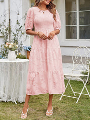 Women's Summer Midi Dress with Smocked Bodice, Puff Sleeves, and Tiered Skirt 3