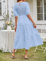 Women's Summer Midi Dress with Smocked Bodice, Puff Sleeves, and Tiered Skirt 6