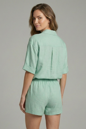 Women’s Summer Two-Piece Set Button Front Shirt and Drawstring Shorts 5