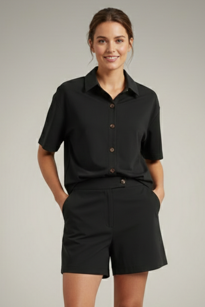 Women’s Summer Two-Piece Set with Button Shirt and High Waist Shorts 2