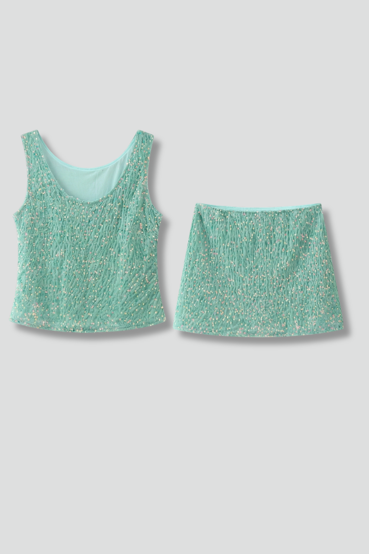 Women’s Summer Two-Piece Set with Strap Top and Mini Skirt 1