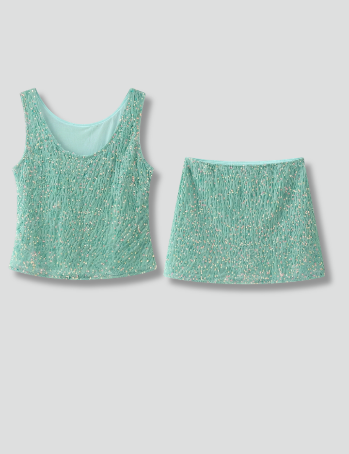 Women’s Summer Two-Piece Set with Strap Top and Mini Skirt 1