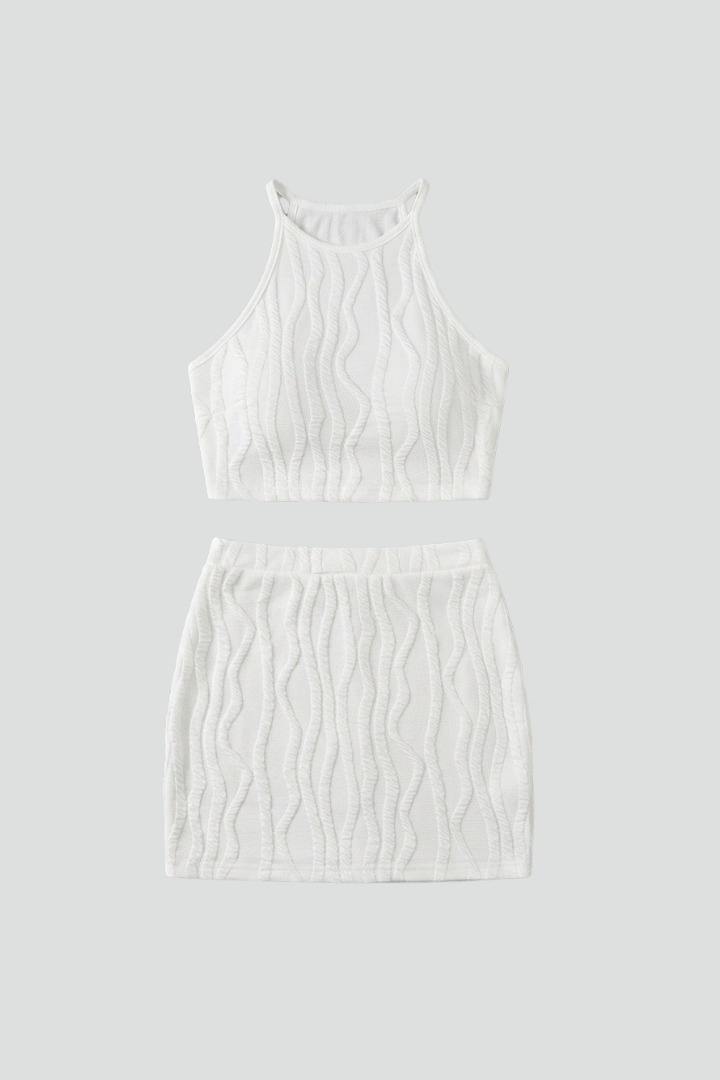 Women’s Summer Two Piece Set Halter Crop Top and Mini Skirt 1