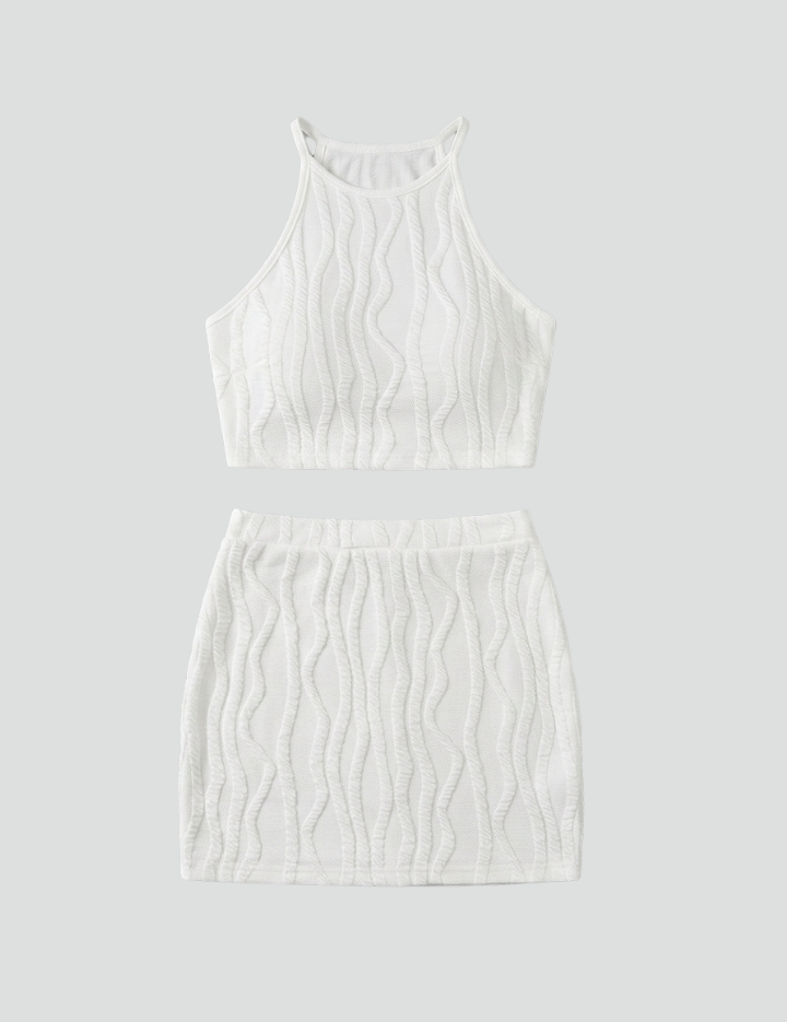 Women’s Summer Two Piece Set Halter Crop Top and Mini Skirt 1