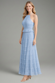 Women’s Summer Two Piece Set Halter Crop Top and Pleated Maxi Skirt 3