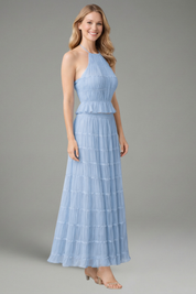 Women’s Summer Two Piece Set Halter Crop Top and Pleated Maxi Skirt 4