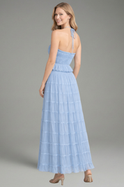 Women’s Summer Two Piece Set Halter Crop Top and Pleated Maxi Skirt 5