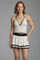 Women’s Summer Two Piece Set Halterneck Crop Top with Ruffle Mini Skirt 0