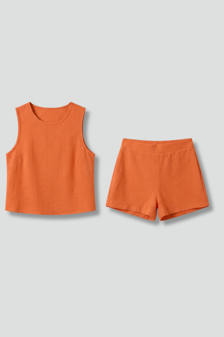 Women’s Summer Two Piece Set Sleeveless Top and Elastic Waistband Shorts 1