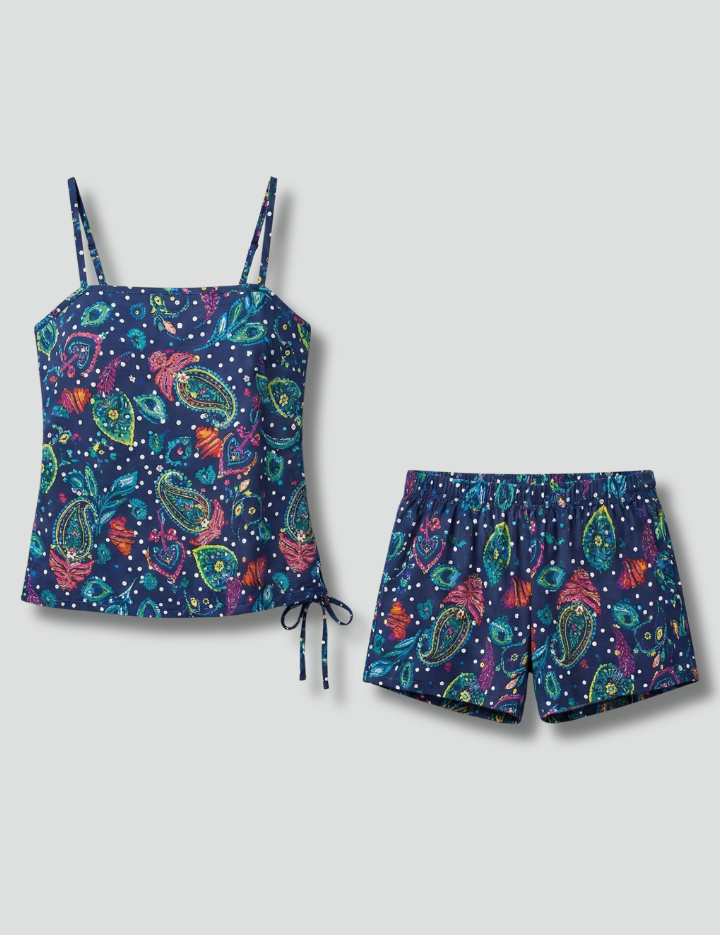 Women’s Summer Two Piece Set with Spaghetti Strap Top and Adjustable Drawstring Shorts 1