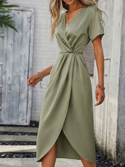 Women's Summer Wrap Midi Dress with Belted Waist for Effortless Elegance 4