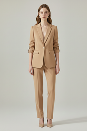 Women’s Tailored Blazer Set with Notched Lapel and Straight-Leg Trousers 0