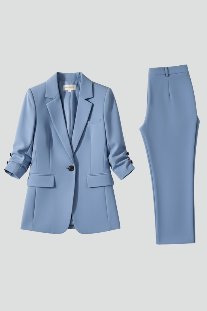Women’s Tailored Blazer Set with Notched Lapel and Straight-Leg Trousers 1