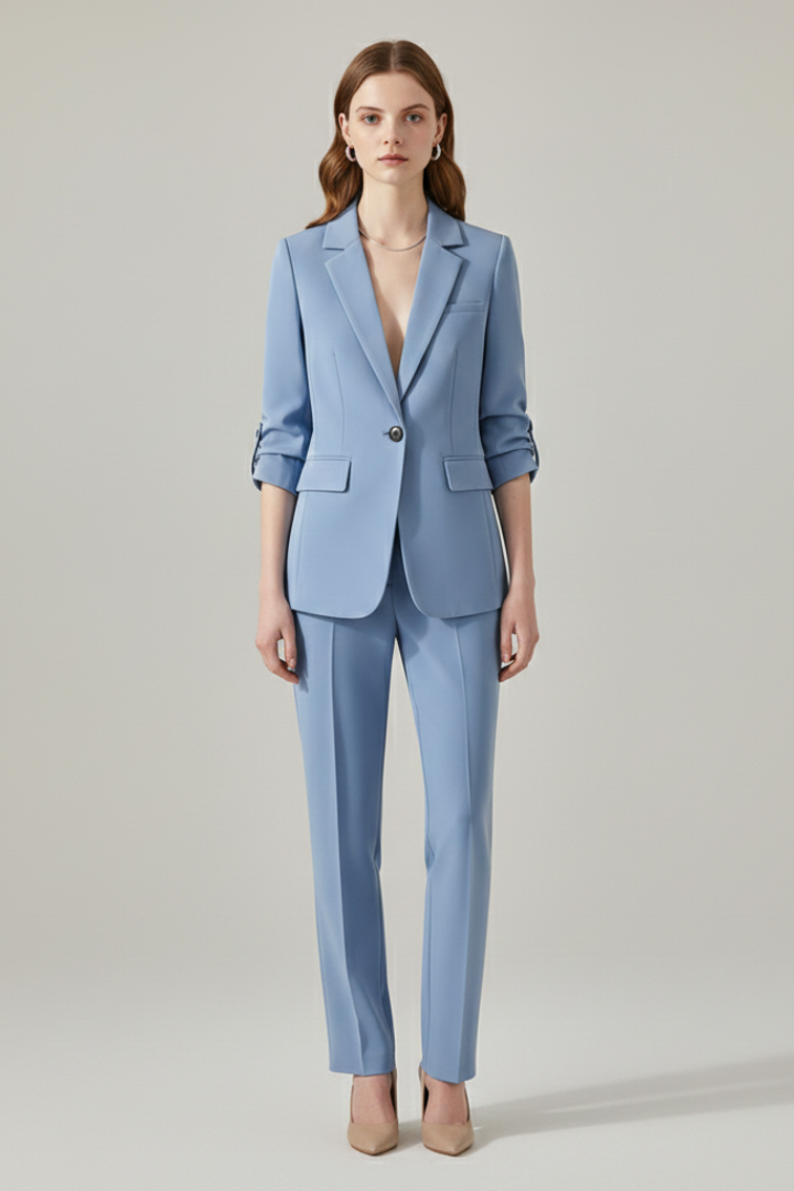 Women’s Tailored Blazer Set with Notched Lapel and Straight-Leg Trousers 2
