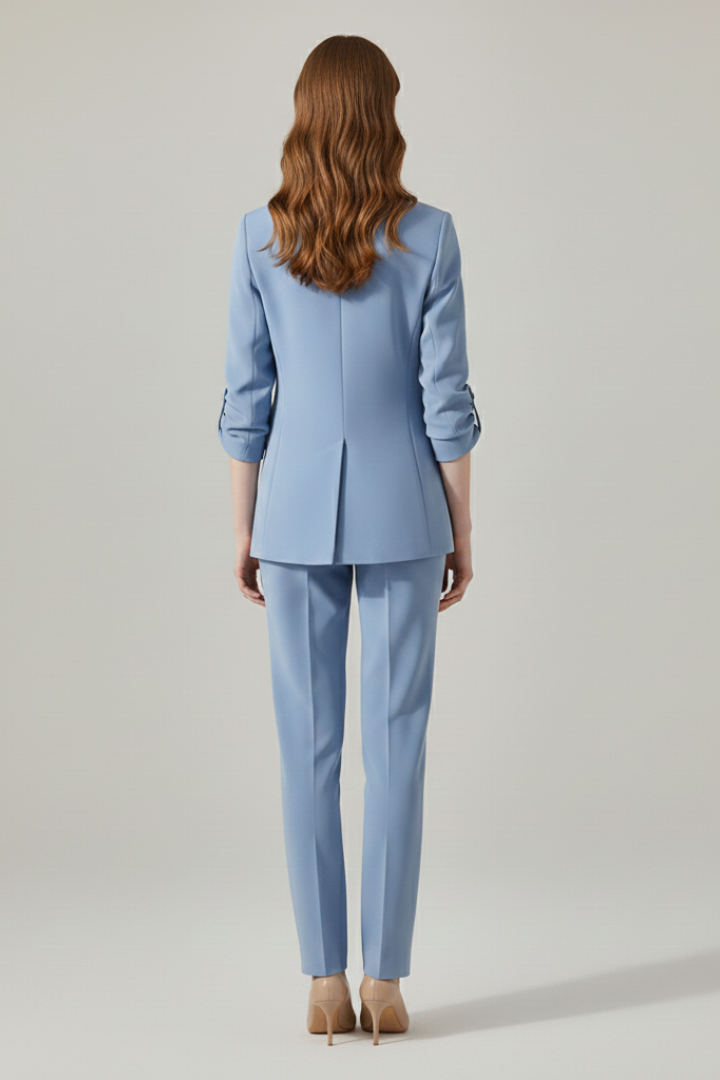 Women’s Tailored Blazer Set with Notched Lapel and Straight-Leg Trousers 4