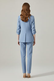 Women’s Tailored Blazer Set with Notched Lapel and Straight-Leg Trousers 4