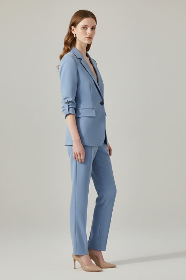 Women’s Tailored Blazer Set with Notched Lapel and Straight-Leg Trousers 5