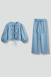 Women’s Two-Piece Set Lace-Up Top and Elastic Waist Midi Skirt 1