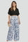 Women’s Two-Piece Set V-Neck Top with Patterned Wide-Leg Trousers 0