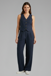 Women’s Two-Piece Set V-Neck Waistcoat and Wide Leg Trousers for Summer 2