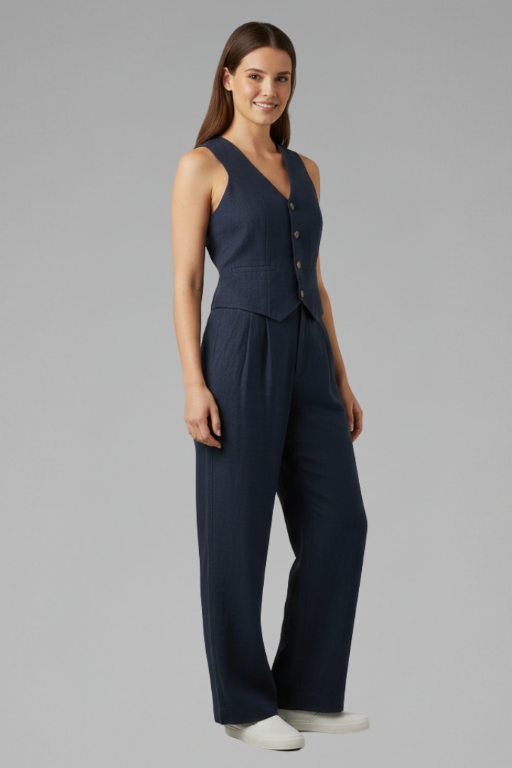 Women’s Two-Piece Set V-Neck Waistcoat and Wide Leg Trousers for Summer 5