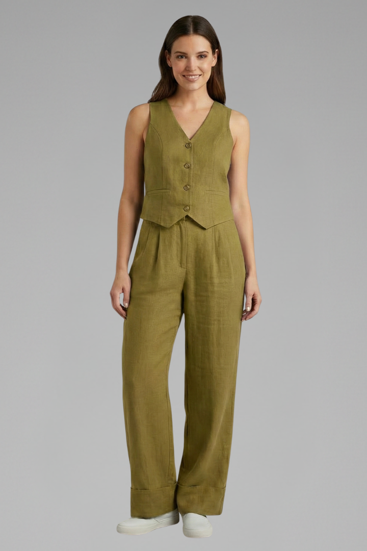 Women’s Two-Piece Set V-Neck Waistcoat and Wide Leg Trousers for Summer 6