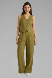 Women’s Two-Piece Set V-Neck Waistcoat and Wide Leg Trousers for Summer 6