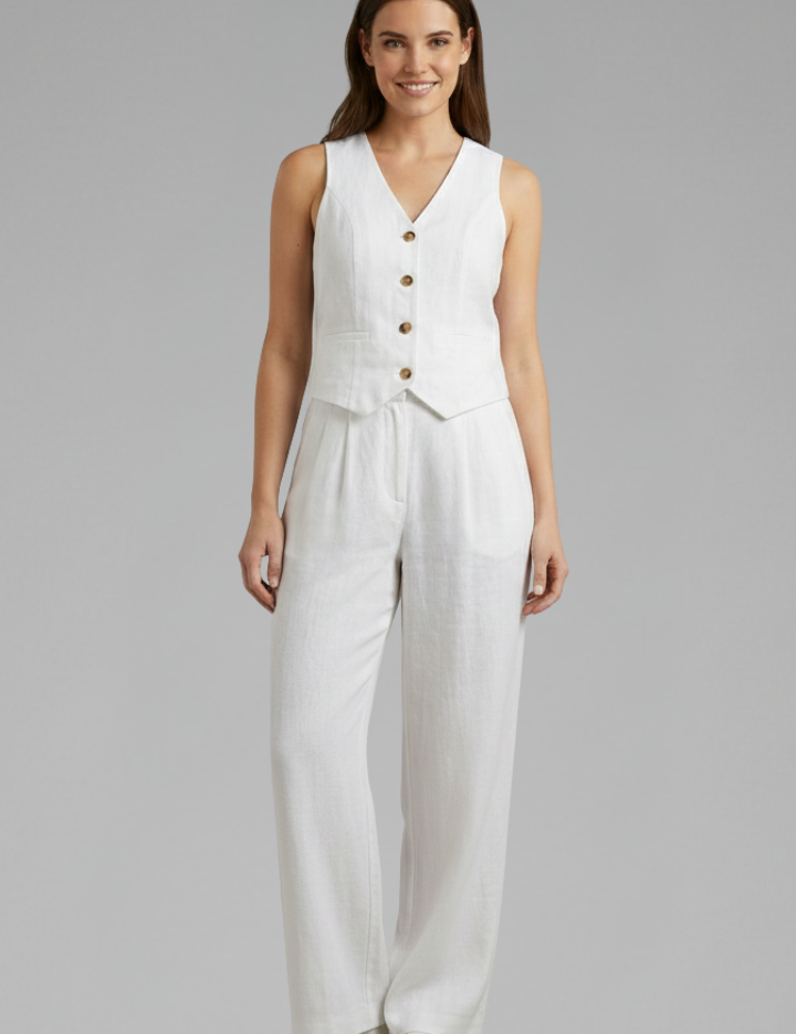 Women’s Two-Piece Set V-Neck Waistcoat and Wide Leg Trousers for Summer 7