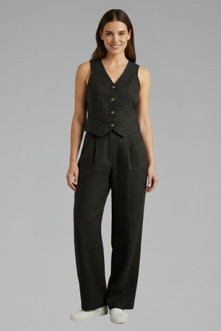 Women’s Two-Piece Set V-Neck Waistcoat and Wide Leg Trousers for Summer 8
