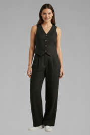 Women’s Two-Piece Set V-Neck Waistcoat and Wide Leg Trousers for Summer 8