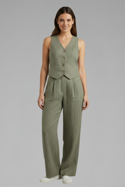 Women’s Two-Piece Set V-Neck Waistcoat and Wide Leg Trousers for Summer 9