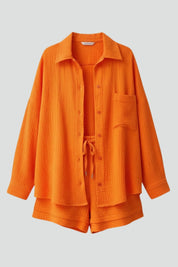 Women’s Two-Piece Set with Oversized Blouse and Adjustable High-Rise Shorts 1