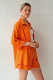 Women’s Two-Piece Set with Oversized Blouse and Adjustable High-Rise Shorts 3