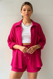 Women’s Two-Piece Set with Oversized Blouse and Adjustable High-Rise Shorts 6