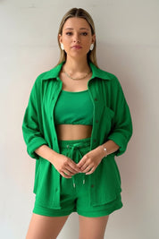Women’s Two-Piece Set with Oversized Blouse and Adjustable High-Rise Shorts 7