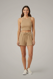 Women’s Two-Piece Summer Set Racerback Crop Top and Drawstring Shorts 0